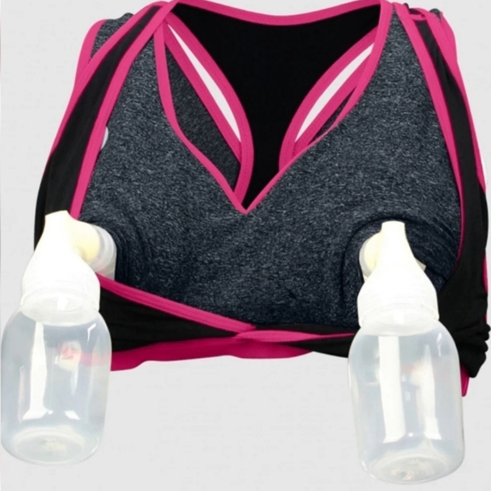 Cake Nursing & Pumping Sports Bra- Sexy Back- Black with Hot Pink Trim